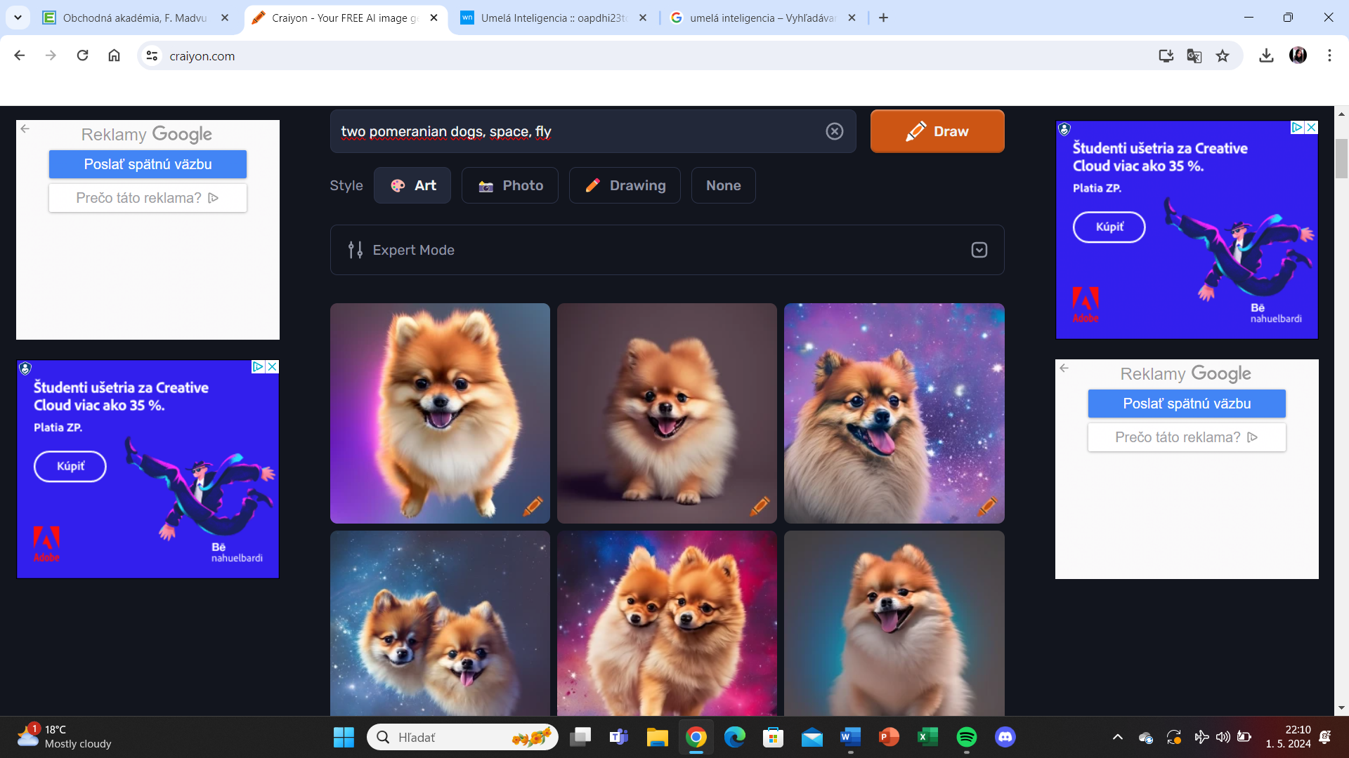Moje zadanie: two pomeranian dogs, space, fly